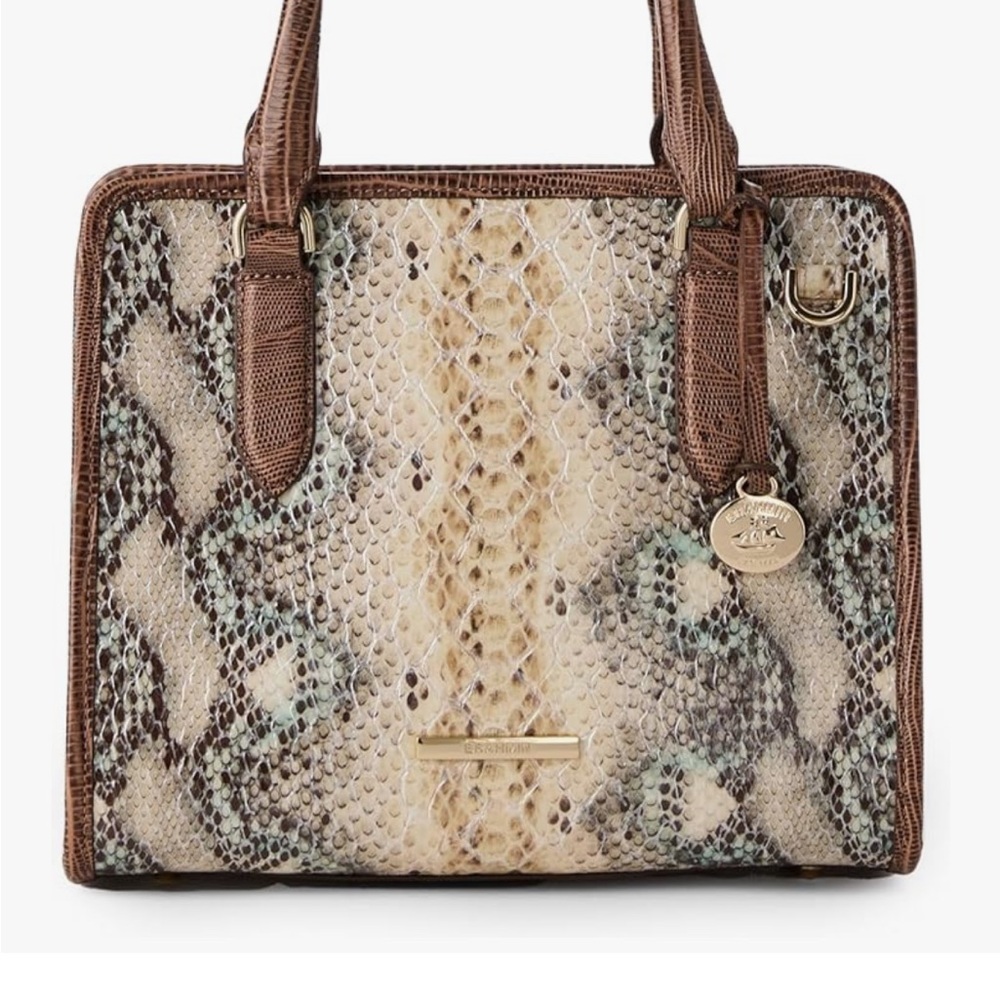 Brahmin CAMI Brown and Cream Snake-Print Satchel